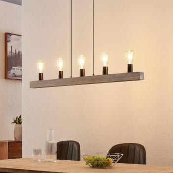 Lindby Relia lámpara colgante vintage de metal y madera en marrón para salón y comedor, 5 llamas E27