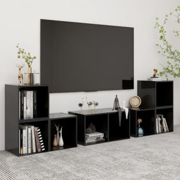 Juego de muebles de salón 6 piezas madera de ingeniería negro brillo