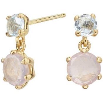 Pendientes cuarzo rosa y topacio azul baño oro 18k Itemporality SEA-203-133-UU