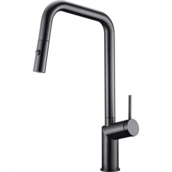 Grifo de cocina monomando con caño extraíble Bonn en color black gun metal de IMEX