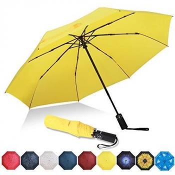 Amazon Brand - Eono Paraguas Plegable Automático Impermeable, Paraguas de Viaje a Prueba de Viento, Folding Umbrella, Recubrimiento de Teflón&Dosel Reforzado, Mango Ergonómico - Amarillo