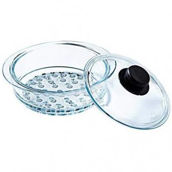 Cestillo Vapor Pyrex 20 cm con Cubre Ovidio de Vidrio Borosilicato - Compatible Microondas y Lavavajillas - Resistente -40°C/+300°C