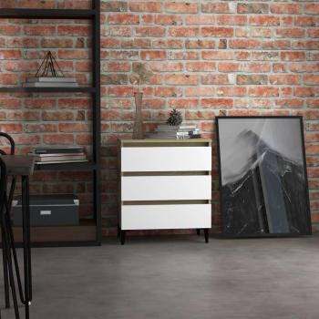 Aparador de madera contrachapada y aglomerado blanco y roble Sonoma 60x35x69 cm, Mueble de Almacenaje de Salón, Armarios con Puertas, Cajón de Madera, Buffet para