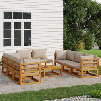 9-Piece Solid Wood Garden Lounge Set with Taupe Cushions