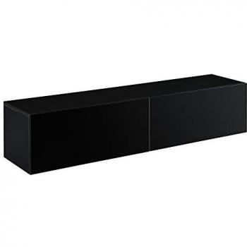 Mueble de TV de pared Evaton 140 x 33 x 30 cm Negro Alto Brillo con 2 estantes y apertura a ribalta