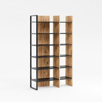 Estantería Librería Ambra de Melamina y Metal, Roble Negro, 94x34x160 cm