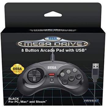 Retro-Bit Official SEGA Mega Drive USB Controller 8-Button Arcade Pad for PC, Mac, Steam, RetroPie, Raspberry Pi - USB Port - Black [Importación inglesa]