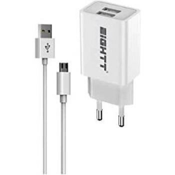 Cargador EIGHTT Smartphone Tablet 5V 2X2.4A con Cable Micro USB 1,2M