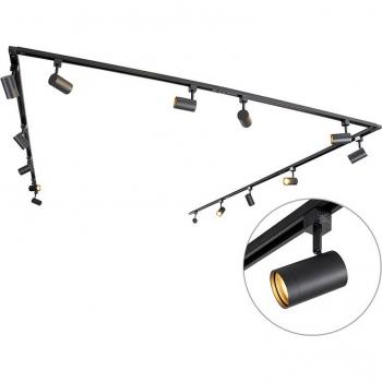 Sistema de carril monofásico moderno con 14 focos negro - Jeana, acero, dimensiones 753 x 9.5 x 17 cm, adecuado para LED, potencia máxima de 14 x 50 Watt