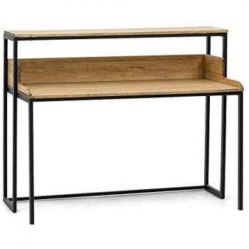 Mesa de Estudio Swindon 120x60cm Negra en Madera Maciza de Pino con Acabado Vintage Estilo Industrial