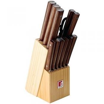 Bergner Nature Set de 11 Cuchillos, Tijeras y Tacoma, Acero Inoxidable, Marrón, 36 cm