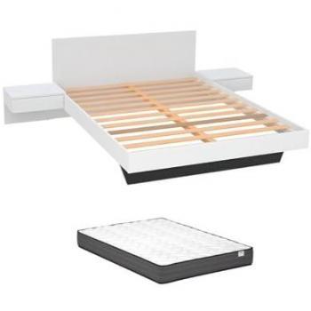Cama Maravillosa con Mesas de Noche 140 x 190 cm Color Blanco + Colchón