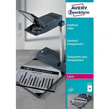 Avery 3552 Laser A4 (210×297 mm) Poliéster Transparente 100hojas printing film - Película transparente (Poliéster, Transparente, Laser, A4 (210×297 mm), 0,1 mm, 100 hojas)