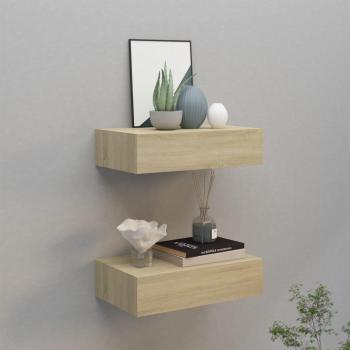 Estantes de pared con cajón 2 uds MDF roble 40x23,5x10 cm marrón vidaXL