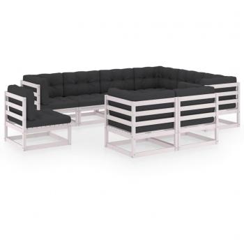 Conjunto de sofás de jardín vidaXL 9 piezas con cojines en madera maciza de pino blanco