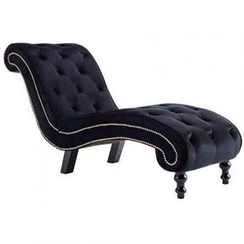 vidaXL Diván Chaise Longue Terciopelo Diseño Estilo Vintage Retro Elegante Clásico Sillón Relax Botones Tumbona Relajación Ergonómica Negra Salón Sala