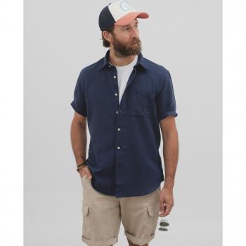 Camisa de hombre sport slim manga corta azul lisa de lino