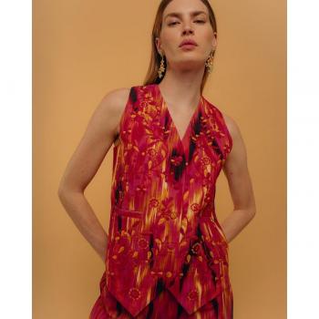 Chaleco NIZA Estilo Vaquero Multicolor Bordado Floral Escote Pico