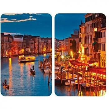 WENKO Placas cobertoras de vidrio universalesl Venice by Night, juego de 2 piezas para todos los tipos de cocinas, Vidrio endurecido, 30 x 52 cm, Multicolor