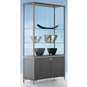 Vitrina de Exhibición Vertical con Almacenamiento, 4 Lados de Cristal, Dimensiones: 186 x 100 x 40 cm
