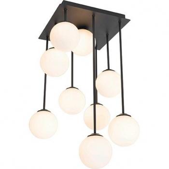 Plafón moderno negro con cristal opal 9 luces - Athens, acero cuadrado, adecuado para LED, max. 9 x 28W