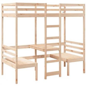 Cama alta Loft con escritorio y sillas 90x200 cm Madera de pino, Estructura de cama elevada, somier alto, muebles de dormitorio, madera maciza