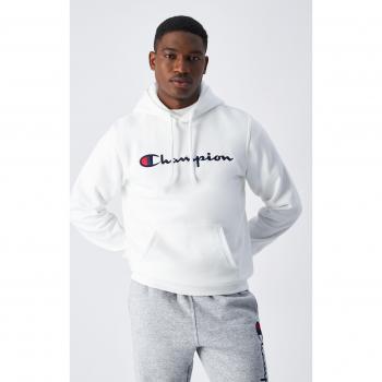 Sudadera Champion 220253 WHT - Sudadera de hombre Champion, color blanco, fabricada en algodón y poliéster, con capucha ajustable, bolsillo frontal tipo canguro, logo de Champion en el pecho y puños y