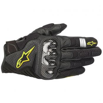 Alpinestars SMX-1 Air V2 Motorcycle Gloves - Black/Fluo Yellow, Carbon Protection, Leather and 3D Mesh