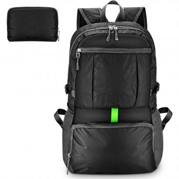 OMORC Mochila Deporte Ligera y Plegable, Mochila Senderismo Impermeable 30L para Viaje, Backpack Anti-Desgarro, Mochila de Marcha para Esquí, Natación, Gimnasio, Escolar - Negro