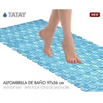Tatay Alfombra de Bañera Antideslizante de PVC con Ventosas, Resistentes a Moho y Microbios, Anti-Bacteriano, Diseño Piscis, Azul. Medidas 97 x 36 cm
