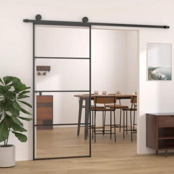 vidaXL Black Sliding Door 90x205 cm with ESG Glass and Aluminum Frame