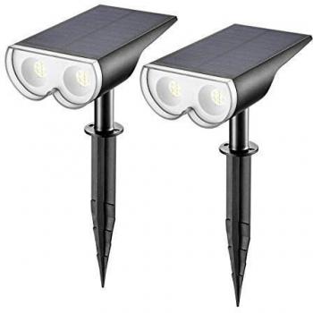 Linkind Luces Solares LED Exterior Jardin, Foco Solar con Sensor de Luz, Blanca Fría 6500K 650lm , Lámpara Solar Impermeable IP67 para Iluminación de Caminos, Patio,Terreza,Césped y Camping