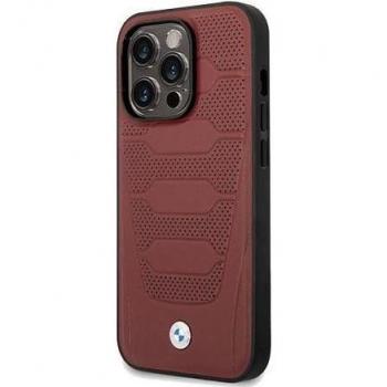 Funda de Cuero con Patrón de Asientos BMW MagSafe Burgundy para iPhone 14 Pro