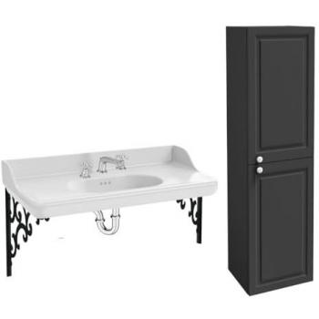 Encimera de lavabo de pared JACOB DELAFON Cléo 1889 con 3 orificios, soportes metálicos negros, columna recta y mezclador cromado