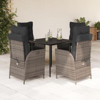 5-Piece Grey Poly Rattan Garden Dining Set with Cushions