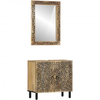 Conjunto de muebles de baño 2 piezas madera maciza de mango Marrón