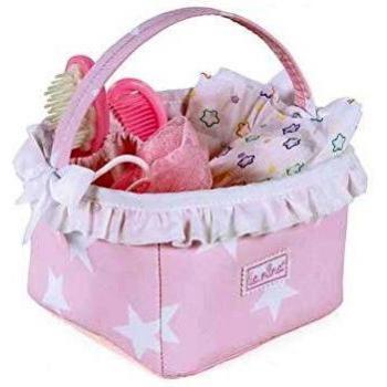 La Nina- Canastilla con complementos para muñecas, Color Rosa, 16 x 12 x 16 cm