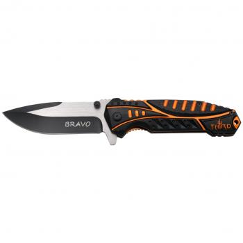 Navaja asistida Third Bravo K2798C con mango de aluminio negro y naranja, hoja de acero inoxidable de 10 cm en color negro, clip y funda de nylon