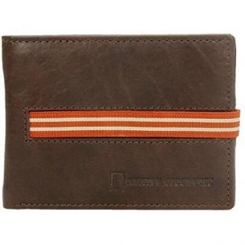Billetero piel hombre mini monedero goma naranja