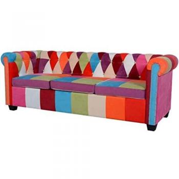 vidaXL Sofá Chesterfield de 3 Plazas Tapizado Tela Sillón Asiento Chaise Lounge