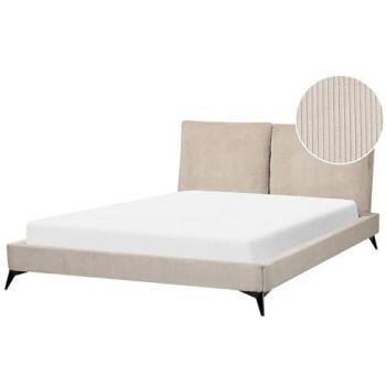 Cama King Size Moderna Tapizada en Pana Gris Pardo 160 x 200 cm con Cabecero Acolchado y Somier de Listones Melle