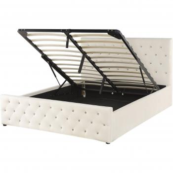 Cama Doble Tapizada en Terciopelo Beige 140 x 200 cm con Almacenamiento y Cabecero Acolchado Amiens