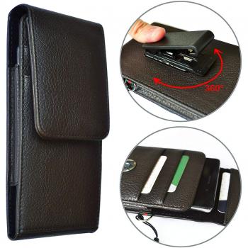 AXELENS Funda Universal para Teléfono Móvil con Correa para la Muñeca y Compartimentos para Tarjetas y Clip de Cinturón Ajustables - para Smartphone de 5,2 a 6,0 Pulgadas - en Piel Sintética Negro