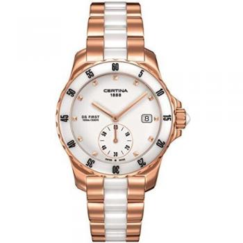 Certina - Reloj Analógico de Cuarzo para Mujer, Correa de Acero Inoxidable Chapado Color Dorado