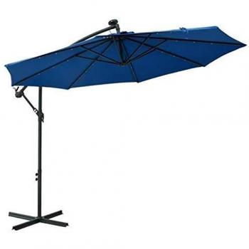 vidaXL Cantilever Garden Parasol with LED Lights and Steel Pole 300 cm Azure