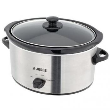 Olla de Cocción Lenta Eléctrica JUDGE 3.5L con Potente Cerámica Removible y Acero Inoxidable - 180W, Ideal para 4 Porciones, Garantía de 2 A