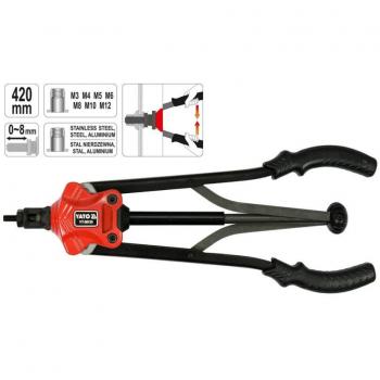 Yato YT-36125 remachadora Pinza para remaches, herramienta manual de alta resistencia, fabricada en acero al carbono, diseño ergonómico para un agarre cómodo, capacidad para remaches de 2.4 mm a