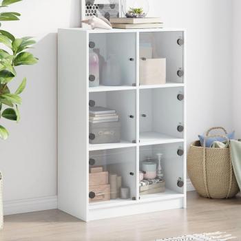 Armario alto blanco de madera multicapa con puertas, dimensiones 68x37x109 cm