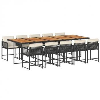 Set de comedor jardín 11 pzas con cojines ratán sintético negro