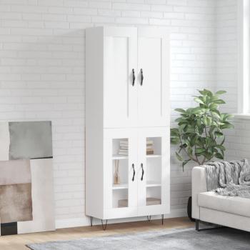 Aparador alto de madera contrachapada con puertas de cristal y cajón